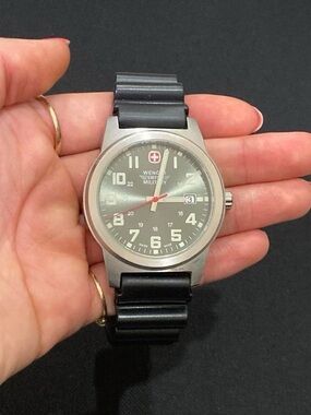Wenger Military-Style Watch with Black Dial and Black Strap